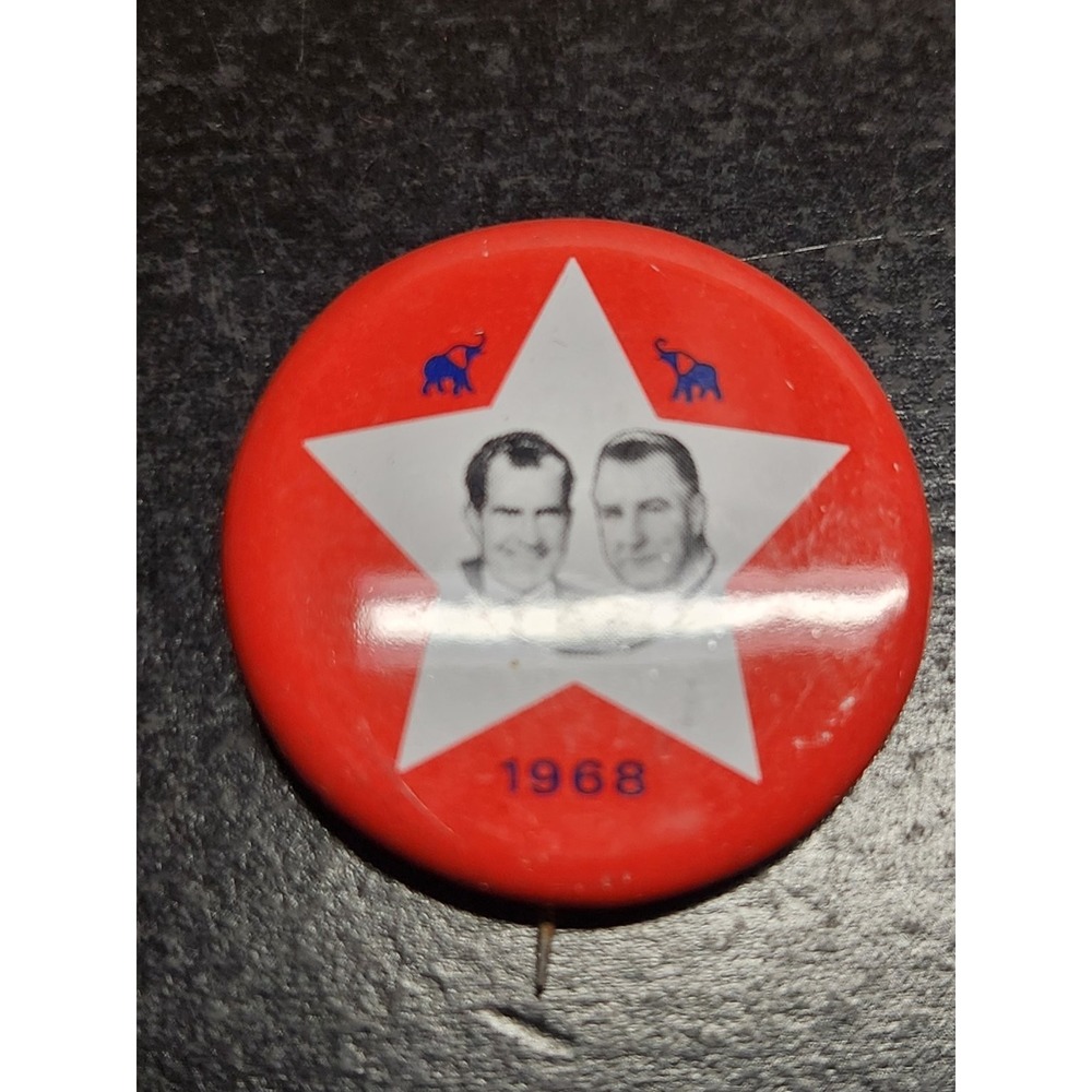 Nixon Agnew Pinback Button 1968 Presidential Campaign 1.25" Round Red